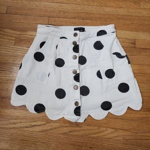 Unique Vintage White Mini Skirt with Black Polka Dots